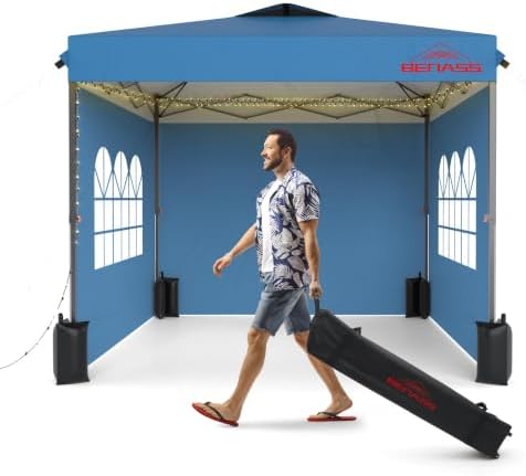 10x10 Pop Up Canopy Tent with 3 Sidewalls, Light Blue in Light Blue