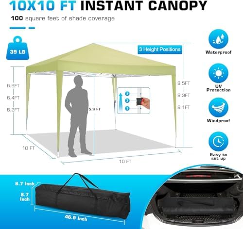10x10 Pop Up Canopy Tent with 3 Sidewalls Party Tents for Parties Weddings Backyard Waterproof Outdoor, alternate view 3