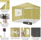 10x10 Pop Up Canopy Tent with 3 Sidewalls Party Tents for Parties Weddings Backyard Waterproof Outdoor, alternate view 4