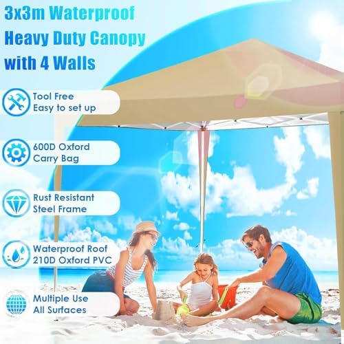 10x10 Pop Up Canopy Tent with 3 Sidewalls Party Tents for Parties Weddings Backyard Waterproof Outdoor, alternate view 5