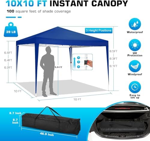 10x10 Pop Up Canopy Tent with 3 Sidewalls Party Tents for Parties Weddings Backyard Waterproof Outdoor, alternate view 3