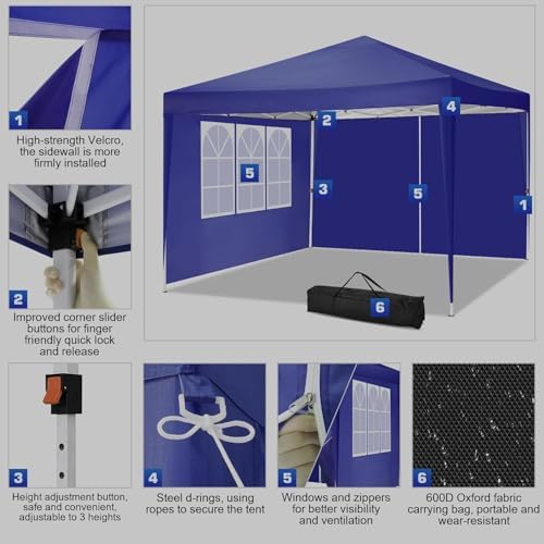 10x10 Pop Up Canopy Tent with 3 Sidewalls Party Tents for Parties Weddings Backyard Waterproof Outdoor, alternate view 4