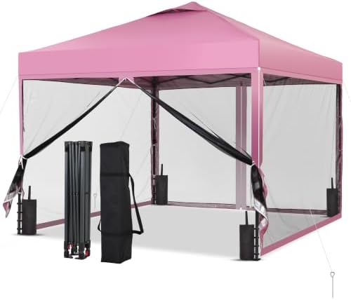 10x10 Pop-up Canopy Tent with 4-Mosquito Nettings, Outdoor Screen Gazebo with 4 Sandbags, 4 Ropes & 8 Stakes
