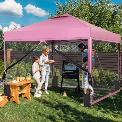 10x10 Pop-up Canopy Tent with 4-Mosquito Nettings, Outdoor Screen Gazebo with 4 Sandbags, 4 Ropes & 8 Stakes, alternate view