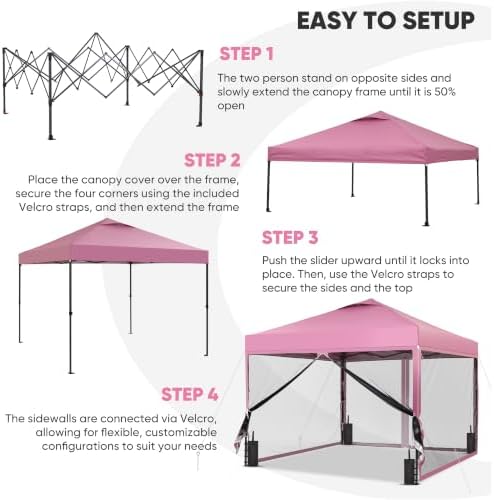 10x10 Pop-up Canopy Tent with 4-Mosquito Nettings, Outdoor Screen Gazebo with 4 Sandbags, 4 Ropes & 8 Stakes, alternate view