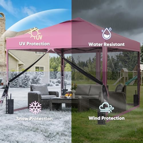 10x10 Pop-up Canopy Tent with 4-Mosquito Nettings, Outdoor Screen Gazebo with 4 Sandbags, 4 Ropes & 8 Stakes, alternate view