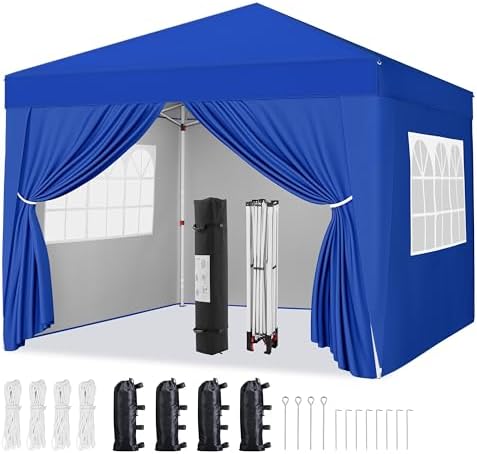 10x10 Pop Up Canopy Tent with 4 Removable Sidewalls, Blue in Blue