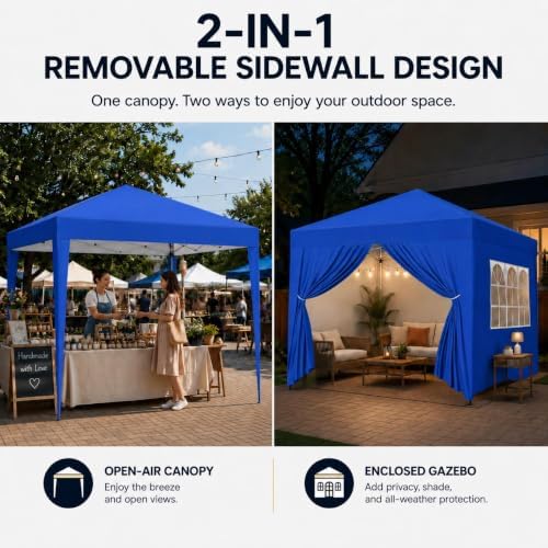 10x10 Pop Up Canopy Tent with 4 Removable Sidewalls, Blue in Blue, alternate view 2