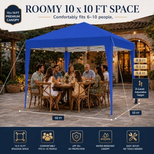 10x10 Pop Up Canopy Tent with 4 Removable Sidewalls, Blue in Blue, alternate view 4