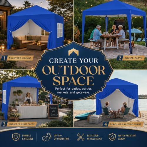 10x10 Pop Up Canopy Tent with 4 Removable Sidewalls, Blue in Blue, alternate view 6