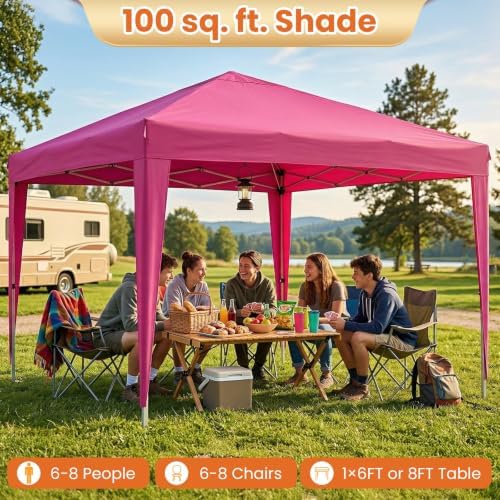 10x10 Pop Up Canopy Tent with 4 Removable Sidewalls, Heavy Duty Waterproof Party Tent with Church Windows, Pink, alternate