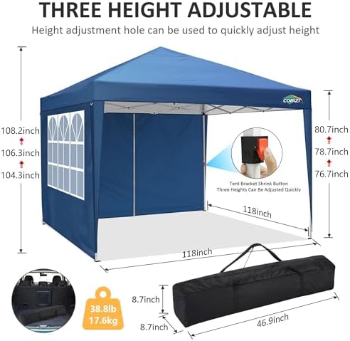 10x10 Pop Up Canopy Tent with 4 Removable Sidewalls, UPF 50+ Waterproof 10x10 Outdoor Portable Canopy for, alternate view 3