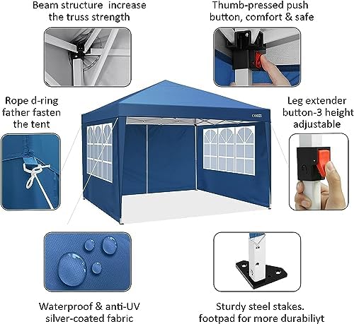 10x10 Pop Up Canopy Tent with 4 Removable Sidewalls, UPF 50+ Waterproof 10x10 Outdoor Portable Canopy for, alternate view 4