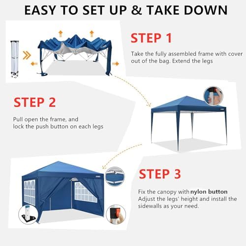 10x10 Pop Up Canopy Tent with 4 Removable Sidewalls, UPF 50+ Waterproof 10x10 Outdoor Portable Canopy for, alternate view 5
