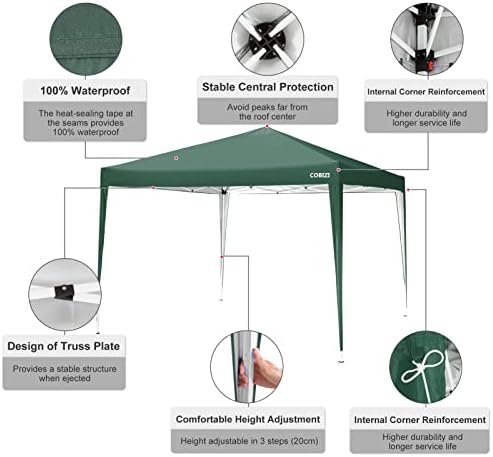 10x10 Pop Up Canopy Tent with 4 Sandbags, Easy Set Up Gazebo, Instant Outdoor Sun Shade &Waterproof Canopy with, alternate