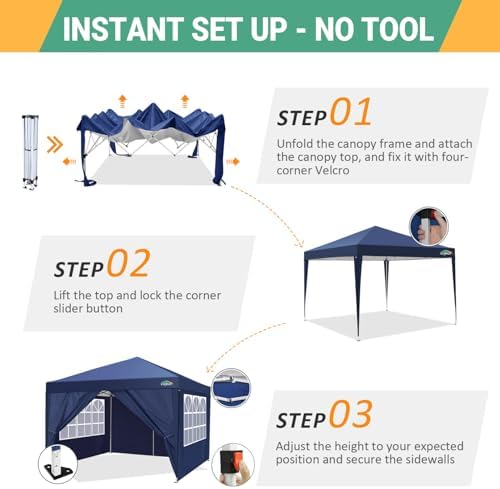 10x10 Pop Up Canopy Tent with 4 Sidewalls, Easy Set up Canopy 10x10 Waterproof Commercial Outdoor Gazebo, alternate view 5