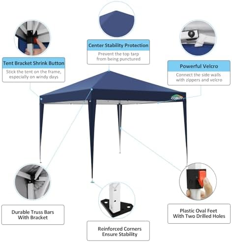 10x10 Pop Up Canopy Tent with 4 Sidewalls, Easy Set up Canopy 10x10 Waterproof Commercial Outdoor Gazebo, alternate view 6