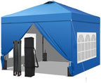 10x10 Pop Up Canopy Tent with 4 Sidewalls, Easy Set up, Outdoor Silver Coated Beach Gazebos, Carpas with 4