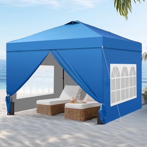 10x10 Pop Up Canopy Tent with 4 Sidewalls, Easy Set up, Outdoor Silver Coated Beach Gazebos, Carpas with 4, alternate view 2