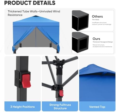 10x10 Pop Up Canopy Tent with 4 Sidewalls, Easy Set up, Outdoor Silver Coated Beach Gazebos, Carpas with 4, alternate view 5