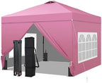 10x10 Pop Up Canopy Tent with 4 Sidewalls, Easy Set up, Outdoor Silver Coated Beach Gazebos, Carpas with 4