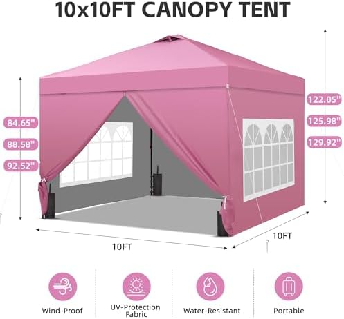 10x10 Pop Up Canopy Tent with 4 Sidewalls, Easy Set up, Outdoor Silver Coated Beach Gazebos, Carpas with 4, alternate view 3