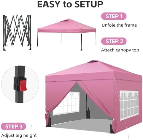 10x10 Pop Up Canopy Tent with 4 Sidewalls, Easy Set up, Outdoor Silver Coated Beach Gazebos, Carpas with 4, alternate view 4