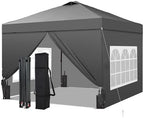 10x10 Pop Up Canopy Tent with 4 Sidewalls, Easy Set up, Outdoor Silver Coated Beach Gazebos, Carpas with 4