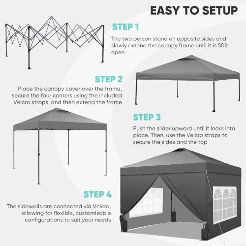 10x10 Pop Up Canopy Tent with 4 Sidewalls, Easy Set up, Outdoor Silver Coated Beach Gazebos, Carpas with 4, alternate view 4