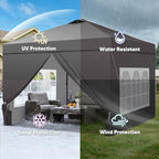10x10 Pop Up Canopy Tent with 4 Sidewalls, Easy Set up, Outdoor Silver Coated Beach Gazebos, Carpas with 4, alternate view 6