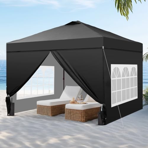 10x10 Pop Up Canopy Tent with 4 Sidewalls, Easy Set up, Outdoor Silver Coated Beach Gazebos, Carpas with 4, alternate view 2