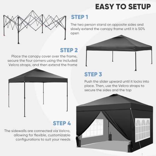 10x10 Pop Up Canopy Tent with 4 Sidewalls, Easy Set up, Outdoor Silver Coated Beach Gazebos, Carpas with 4, alternate view 4
