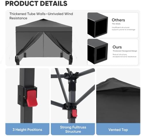 10x10 Pop Up Canopy Tent with 4 Sidewalls, Easy Set up, Outdoor Silver Coated Beach Gazebos, Carpas with 4, alternate view 5