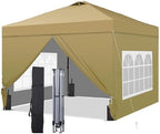 10x10 Pop Up Canopy Tent with 4 Sidewalls, Easy Set up, Outdoor Silver Coated Beach Gazebos, Carpas with 4