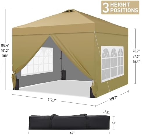 10x10 Pop Up Canopy Tent with 4 Sidewalls, Easy Set up, Outdoor Silver Coated Beach Gazebos, Carpas with 4, alternate view 3