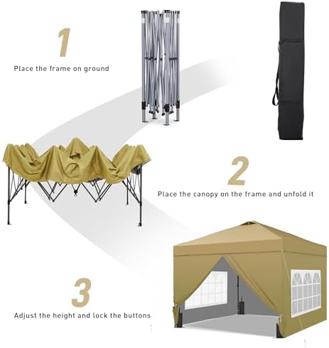 10x10 Pop Up Canopy Tent with 4 Sidewalls, Easy Set up, Outdoor Silver Coated Beach Gazebos, Carpas with 4, alternate view 4