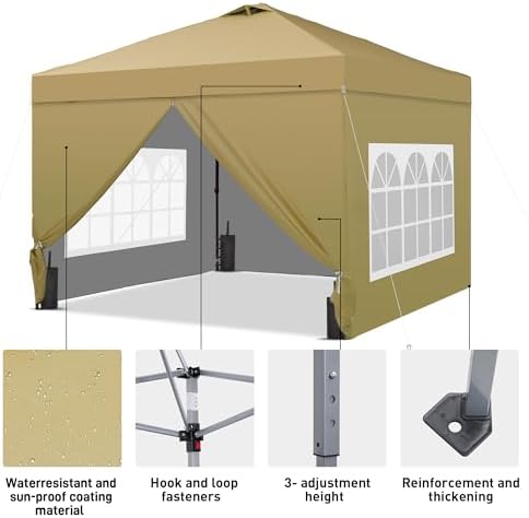 10x10 Pop Up Canopy Tent with 4 Sidewalls, Easy Set up, Outdoor Silver Coated Beach Gazebos, Carpas with 4, alternate view 5