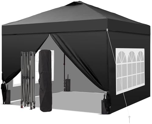10x10 Pop Up Canopy Tent with 4 Sidewalls, Easy Set up with One Push Lift Outdoor Silver Coated Beach Gazebos
