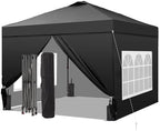 10x10 Pop Up Canopy Tent with 4 Sidewalls, Easy Set up with One Push Lift Outdoor Silver Coated Beach Gazebos