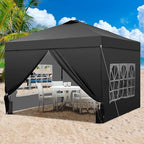 10x10 Pop Up Canopy Tent with 4 Sidewalls, Easy Set up with One Push Lift Outdoor Silver Coated Beach Gazebos, alternate view
