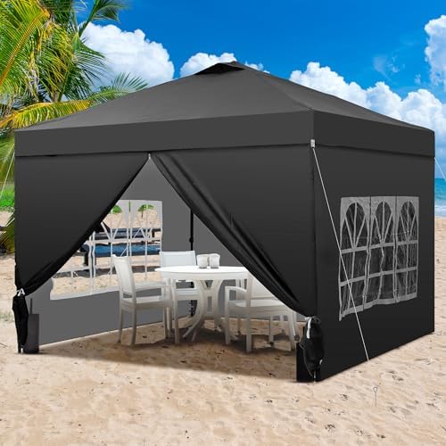 10x10 Pop Up Canopy Tent with 4 Sidewalls, Easy Set up with One Push Lift Outdoor Silver Coated Beach Gazebos, alternate view