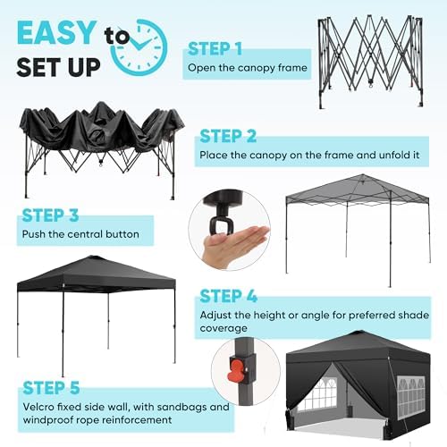 10x10 Pop Up Canopy Tent with 4 Sidewalls, Easy Set up with One Push Lift Outdoor Silver Coated Beach Gazebos, alternate view