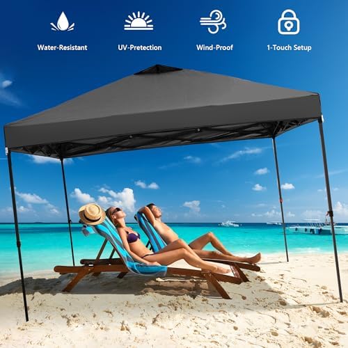 10x10 Pop Up Canopy Tent with 4 Sidewalls, Easy Set up with One Push Lift Outdoor Silver Coated Beach Gazebos, alternate view
