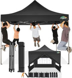 10x10 Pop Up Canopy Tent with 4 Sidewalls, Heavy Duty Canopy, Black in Black