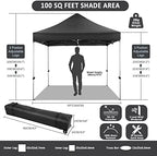 10x10 Pop Up Canopy Tent with 4 Sidewalls, Heavy Duty Canopy, Black in Black, alternate view 2