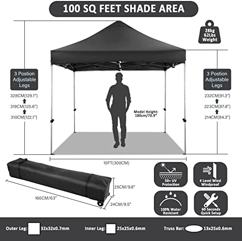 10x10 Pop Up Canopy Tent with 4 Sidewalls, Heavy Duty Canopy, Black in Black, alternate view 2