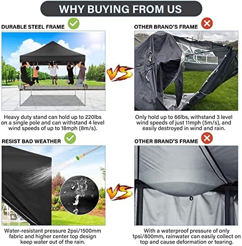 10x10 Pop Up Canopy Tent with 4 Sidewalls, Heavy Duty Canopy, Black in Black, alternate view 3