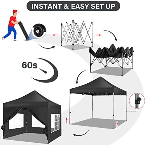 10x10 Pop Up Canopy Tent with 4 Sidewalls, Heavy Duty Canopy, Black in Black, alternate view 5