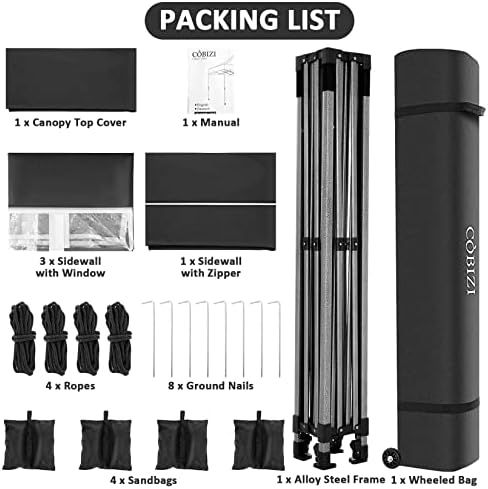 10x10 Pop Up Canopy Tent with 4 Sidewalls, Heavy Duty Canopy, Black in Black, alternate view 6