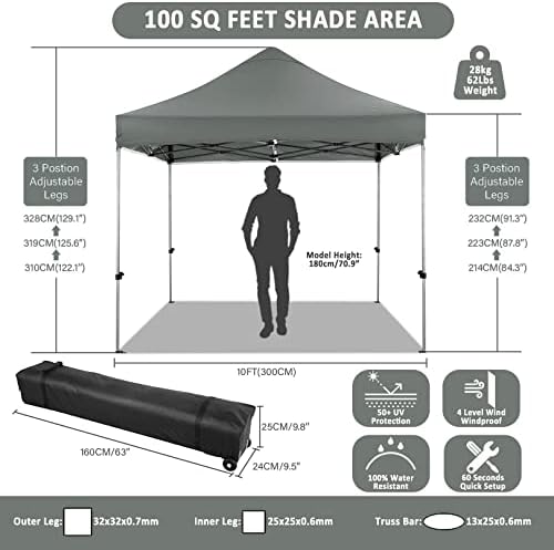 10x10 Pop Up Canopy Tent with 4 Sidewalls, Heavy Duty Canopy, Gray in Gray, alternate view 2